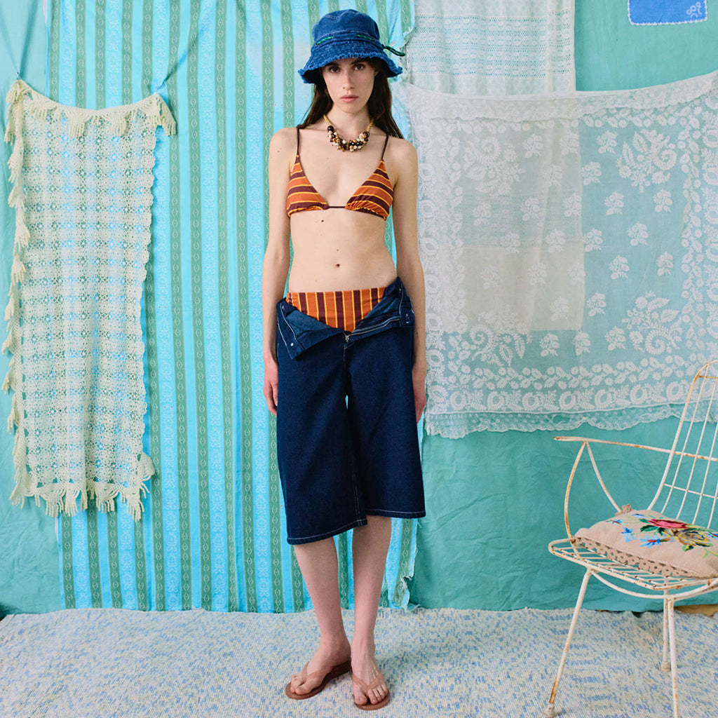 Bobo Choses Woman Triangle Swimsuit Top Orange Stripes