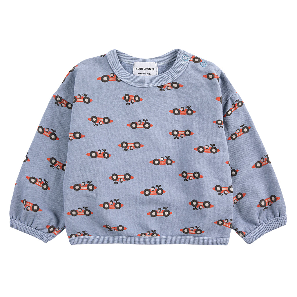Bobo Choses Baby Race Car All Over Sweatshirt Light Blue