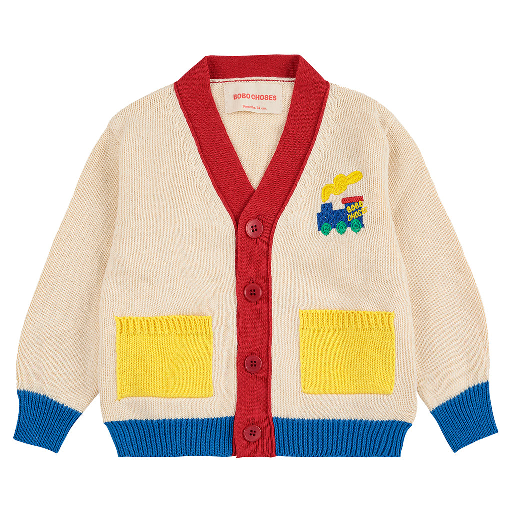 Bobo Choses Baby Choo Choo Colour Block Cardigan Cream