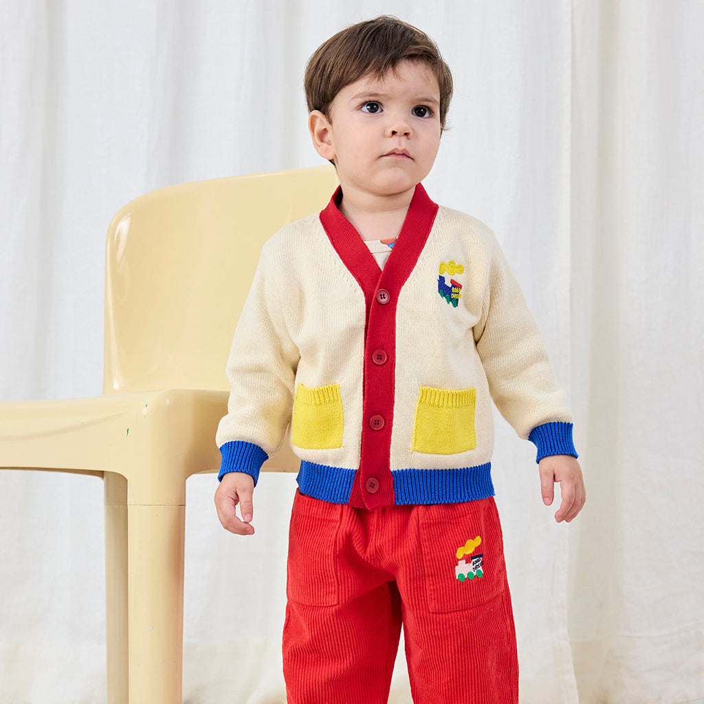 Bobo Choses Baby Choo Choo Colour Block Cardigan Cream
