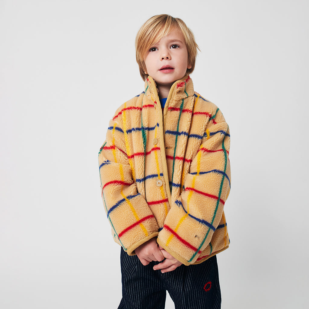 Bobo Choses Child Coloured Stripe Teddy Jacket Beige