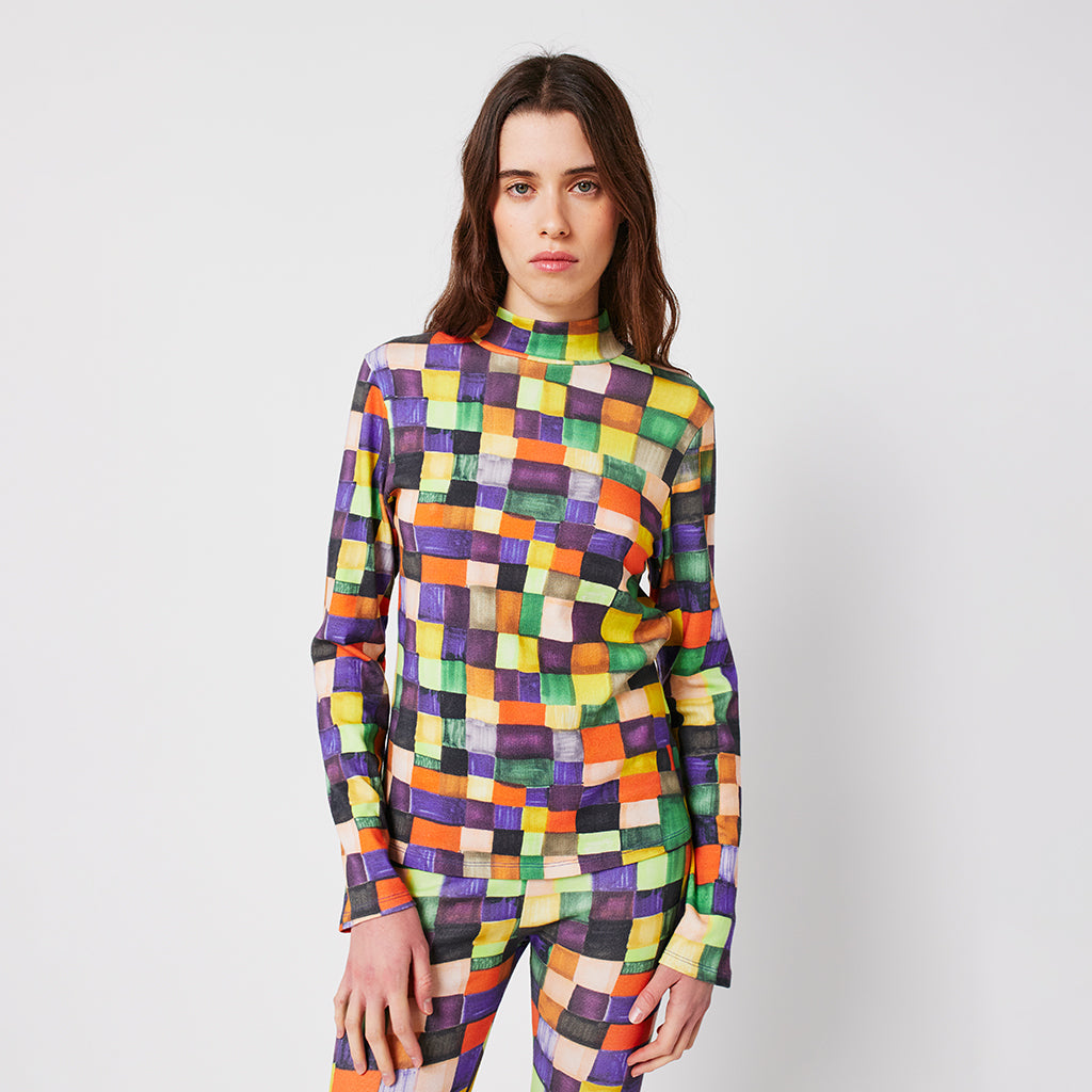 Bobo Choses Woman Turtleneck T-shirt Rainbow Plaid Print