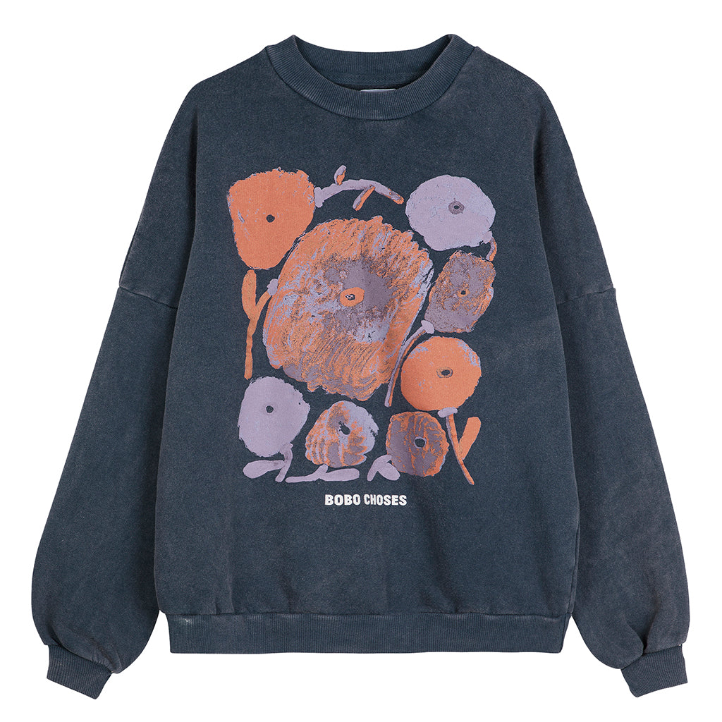 Bobo Choses Woman Relaxed Sweatshirt Navy Blue Dahlia Print