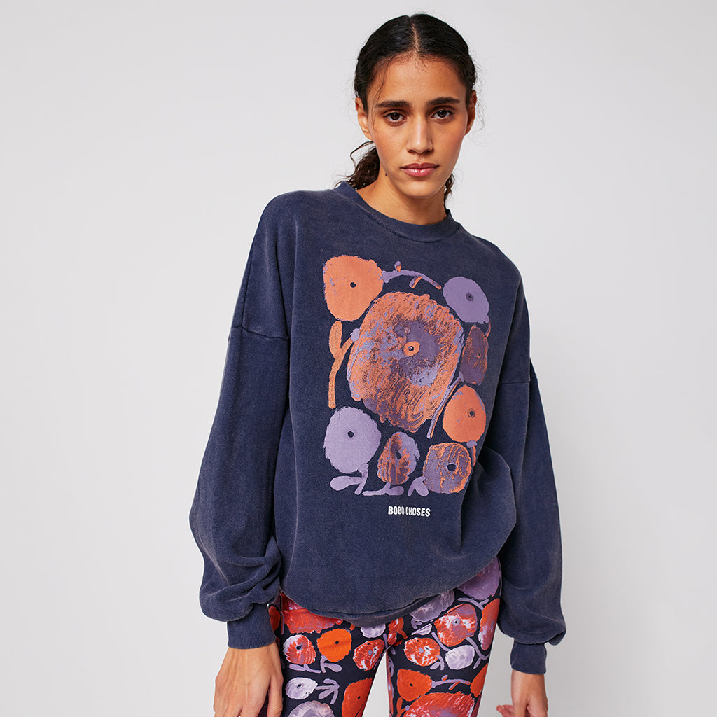 Bobo Choses Woman Relaxed Sweatshirt Navy Blue Dahlia Print