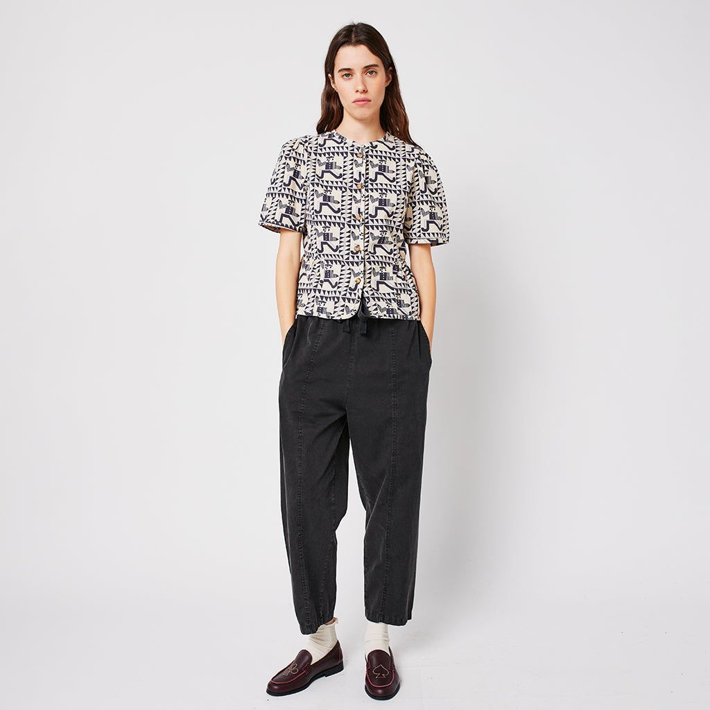 Bobo Choses Woman Peplum Blouse Beige Mr Pencil Print