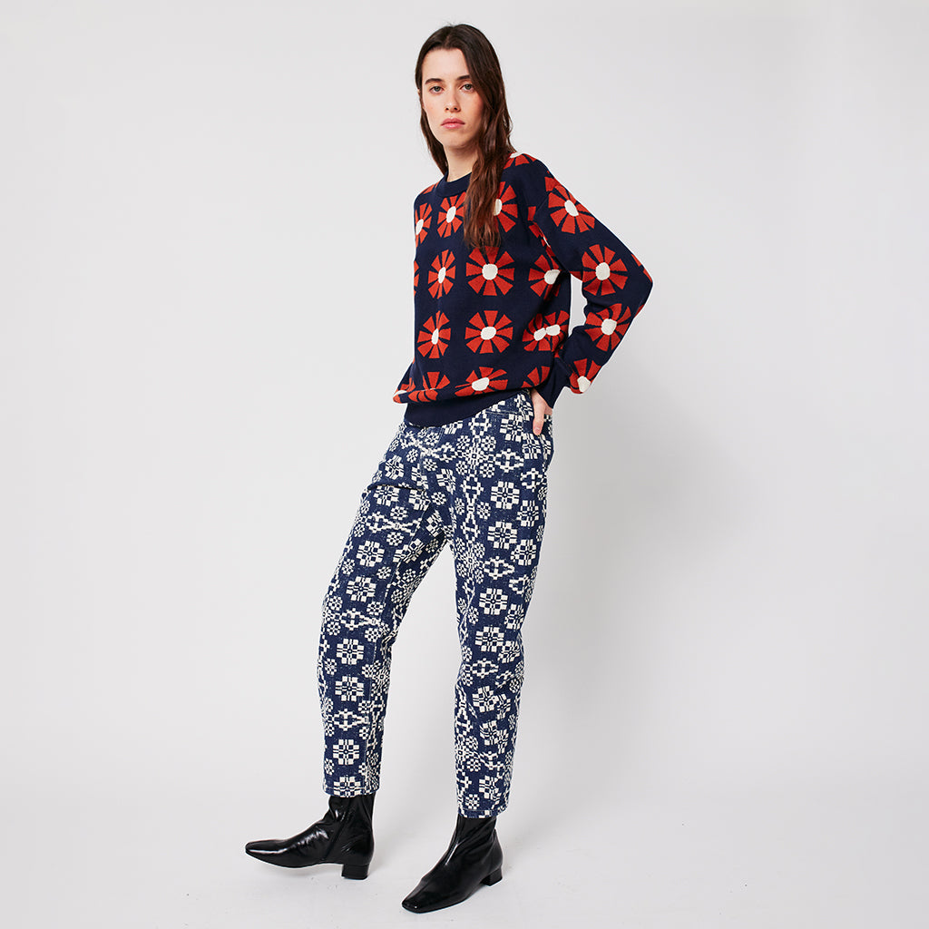 Bobo Choses Woman High Waist Pants Midnight Blue Kaleidoscope Print