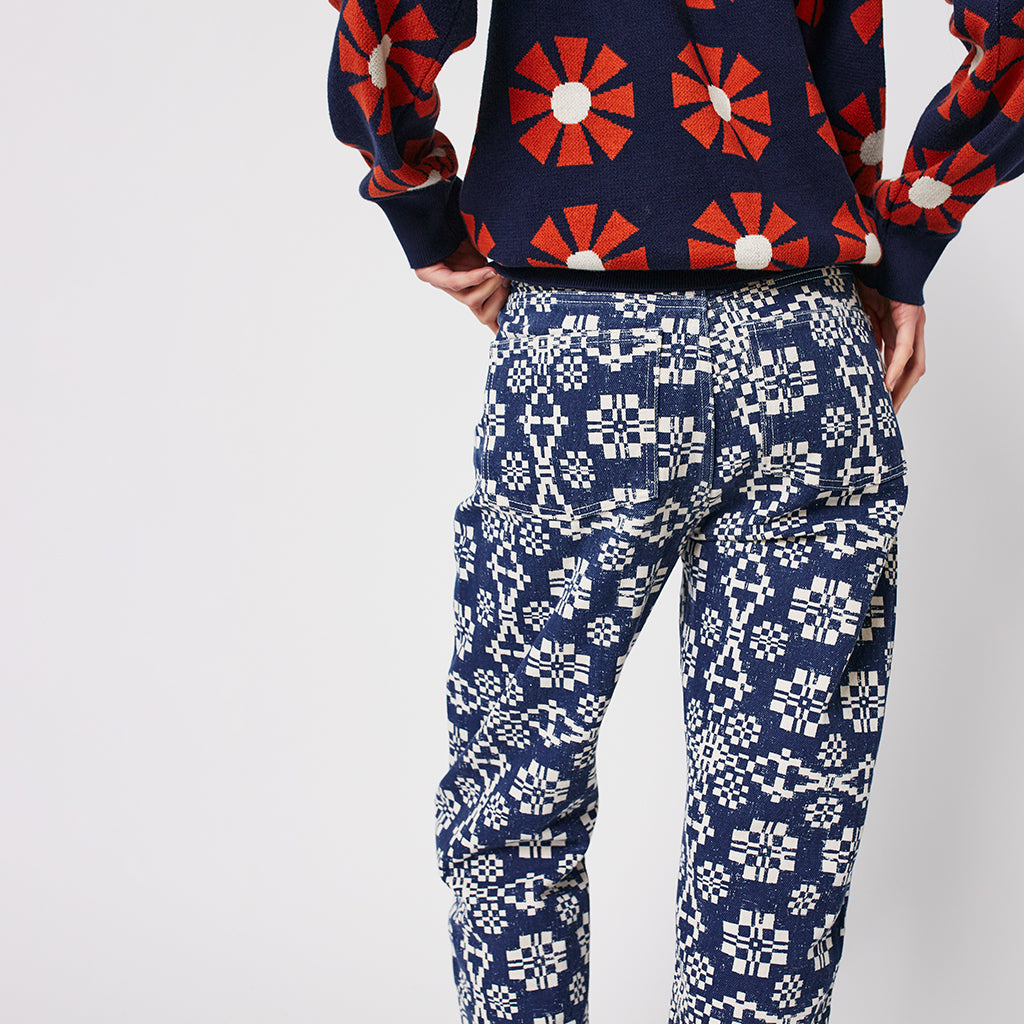 Bobo Choses Woman High Waist Pants Midnight Blue Kaleidoscope Print