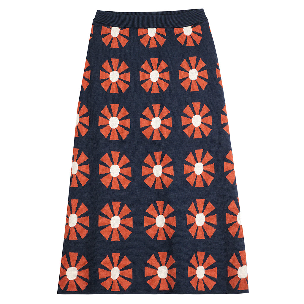 Bobo Choses Woman Midi Knitted Skirt Navy Blue Flower Jacquard
