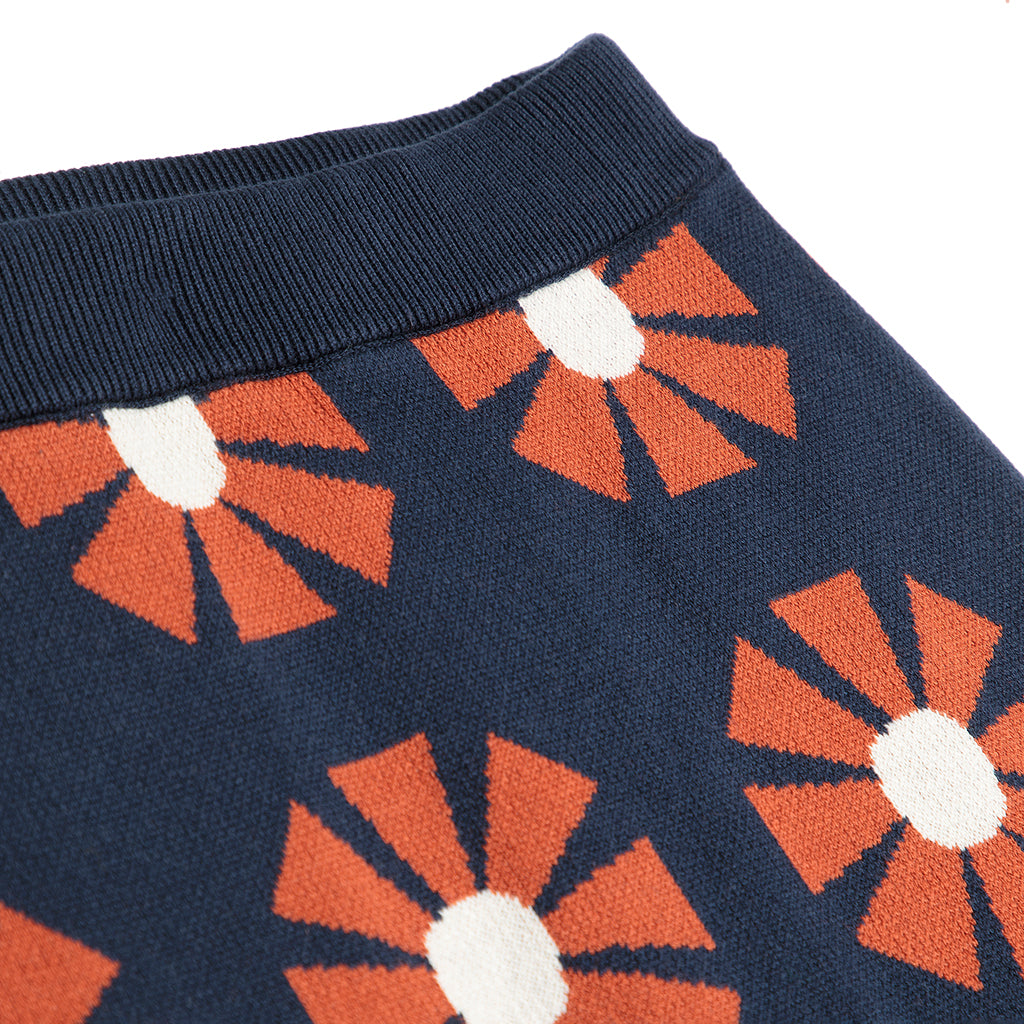 Bobo Choses Woman Midi Knitted Skirt Navy Blue Flower Jacquard
