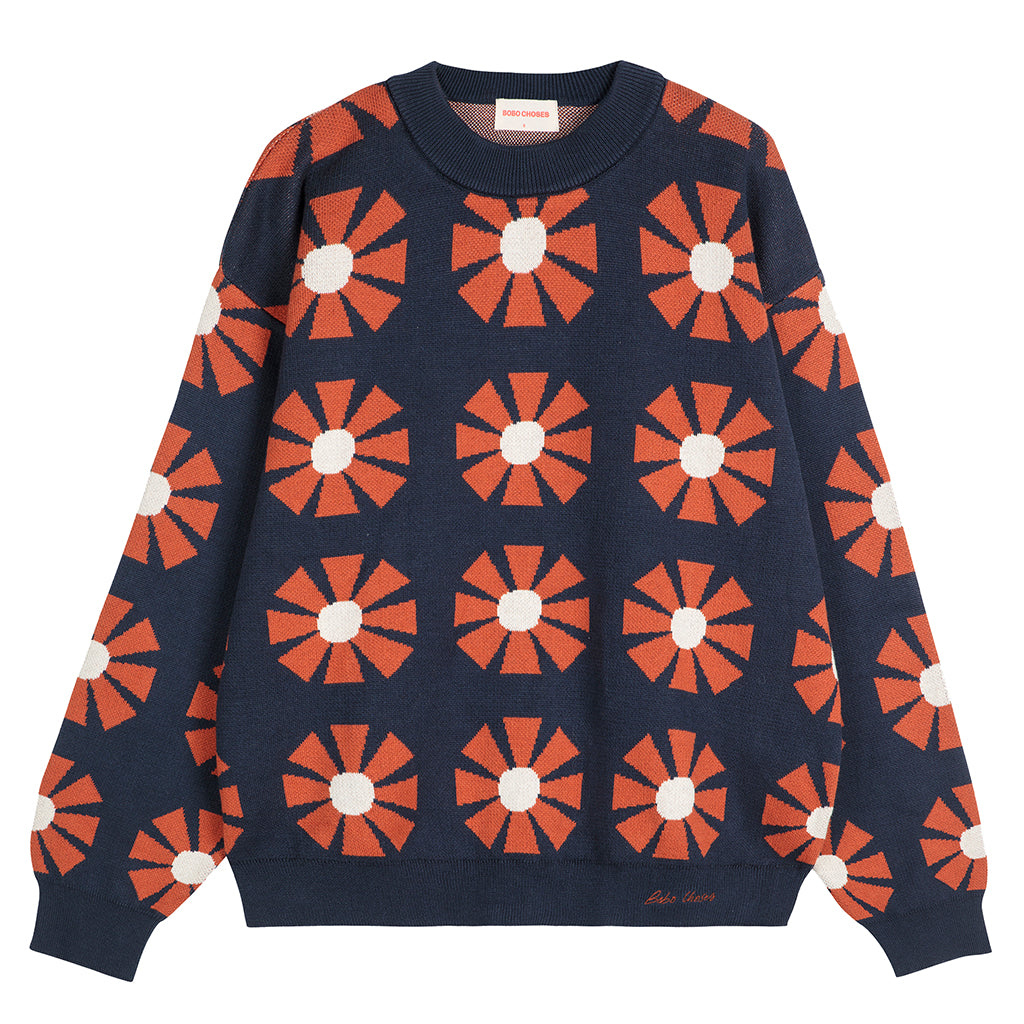 Bobo Choses Woman Relaxed Sweater Navy Blue Flower Jacquard