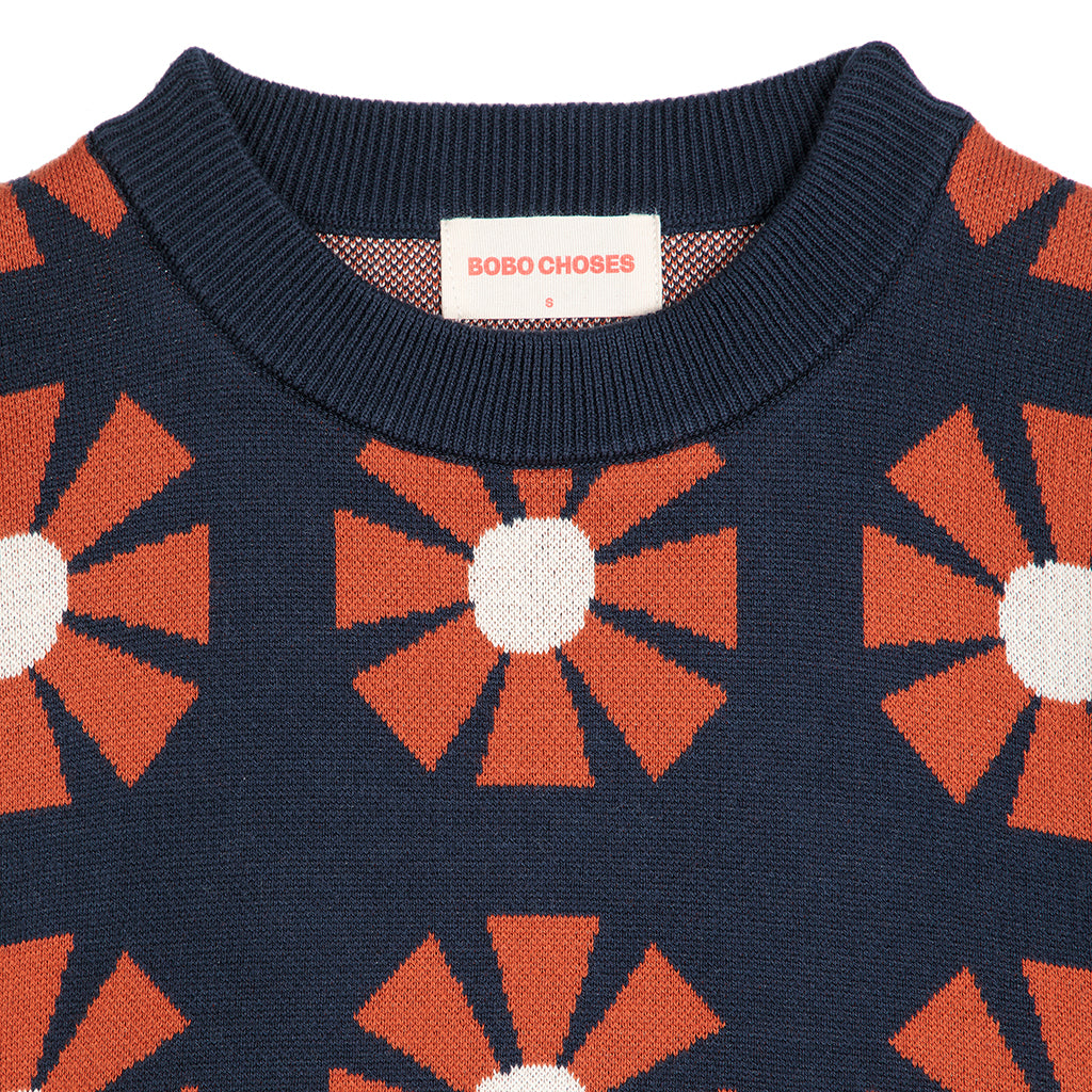 Bobo Choses Woman Relaxed Sweater Navy Blue Flower Jacquard