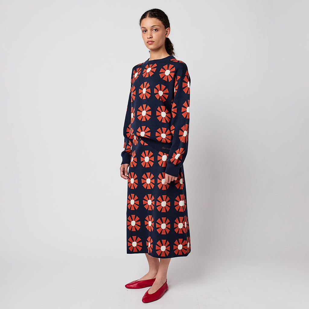 Bobo Choses Woman Relaxed Sweater Navy Blue Flower Jacquard