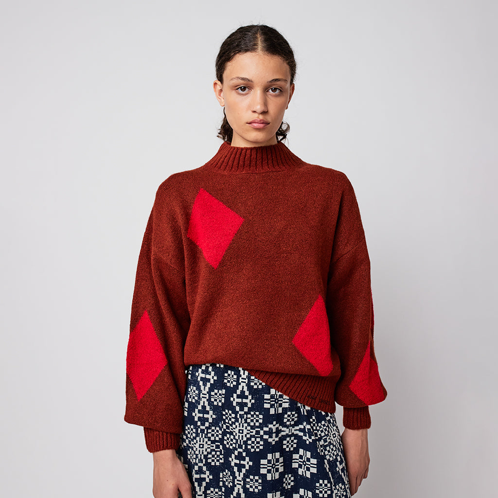 Bobo Choses Woman Turtleneck Sweater Red Diamond Card Pattern