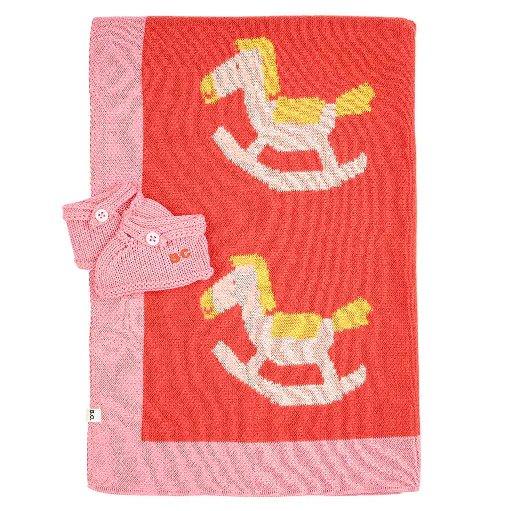 Bobo Choses Baby Rocking Horse Blanket And Booties Set Pink