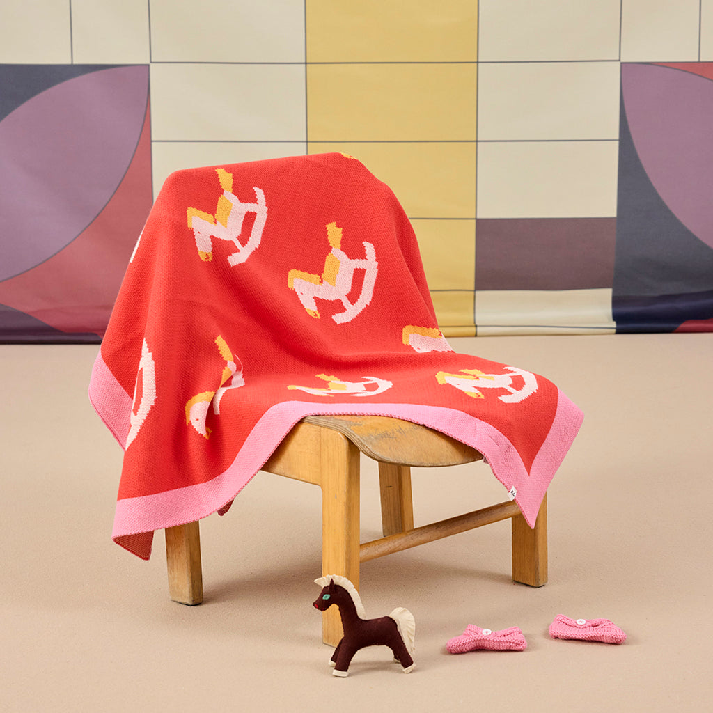 Bobo Choses Baby Rocking Horse Blanket And Booties Set Pink