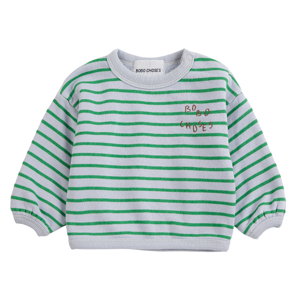 Bobo Choses Baby Sweatshirt Light Heather Grey With Green Stripes