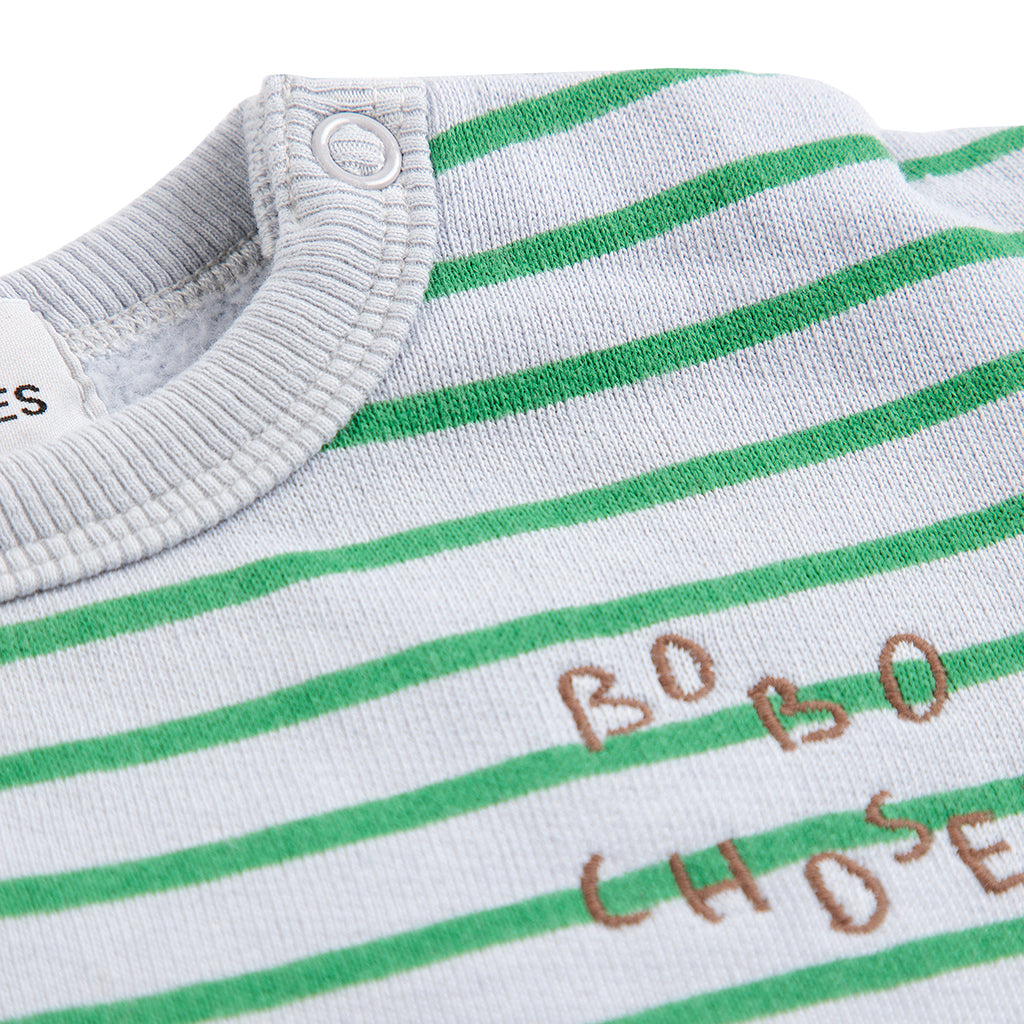 Bobo Choses Baby Sweatshirt Light Heather Grey With Green Stripes