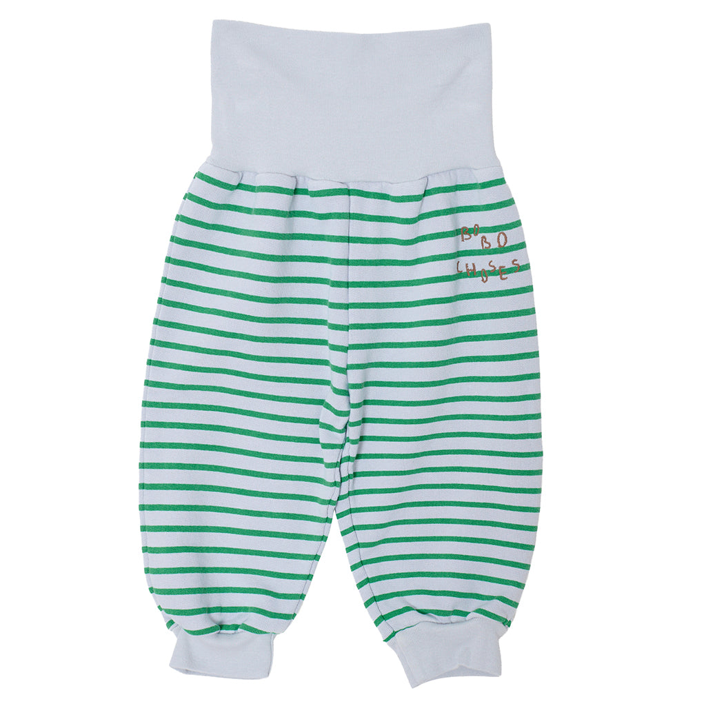 Bobo Choses Baby Sweatpants Light Heather Grey With Green Stripes