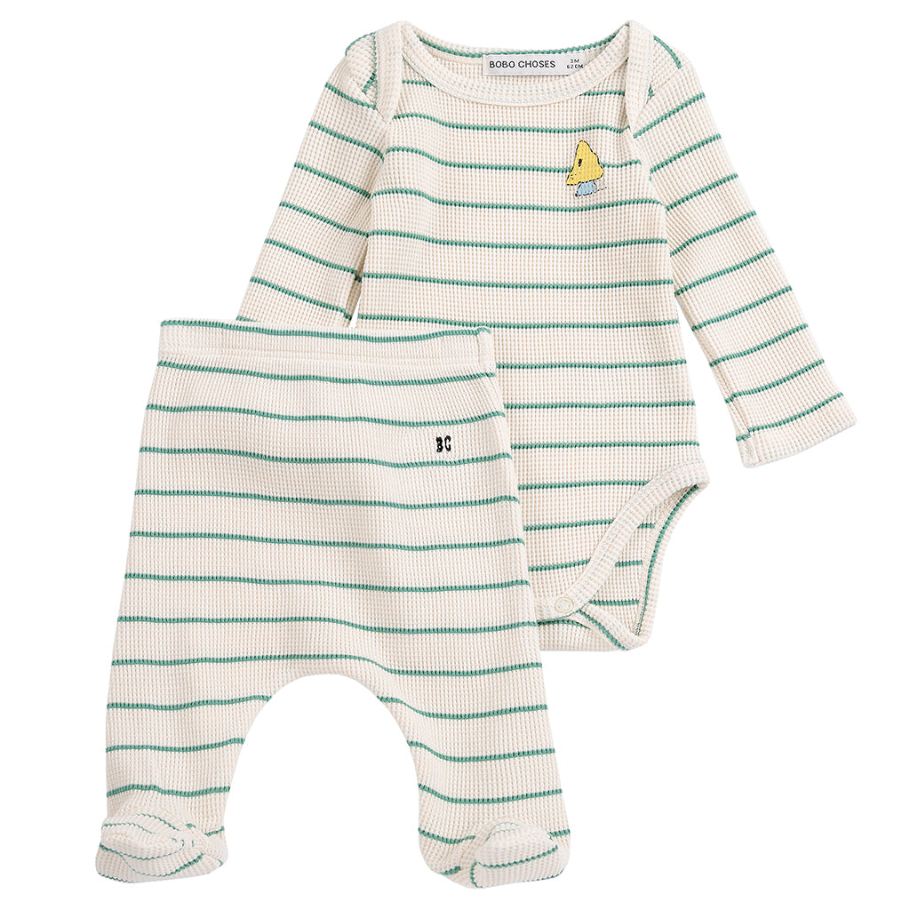 Bobo Choses Baby Two Piece Gift Set Mush Monster White With Green Stripes