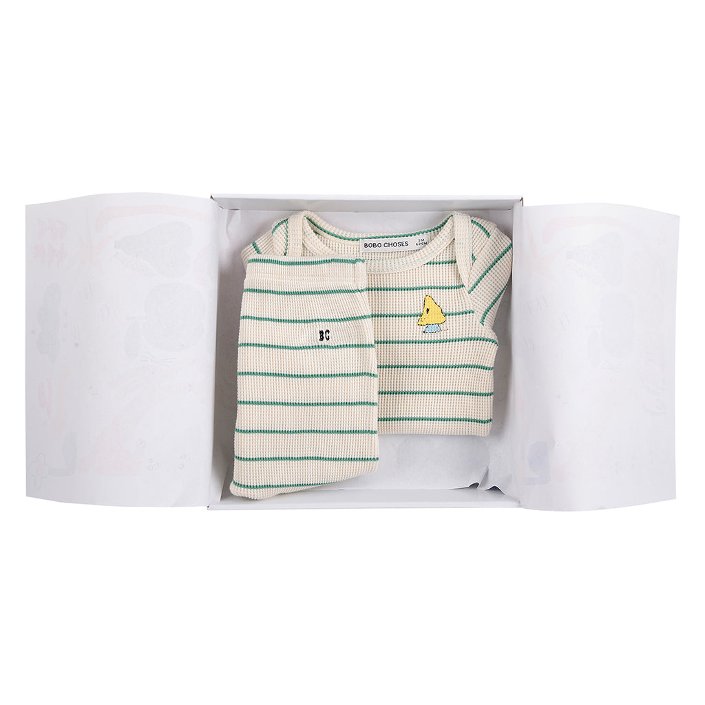 Bobo Choses Baby Two Piece Gift Set Mush Monster White With Green Stripes