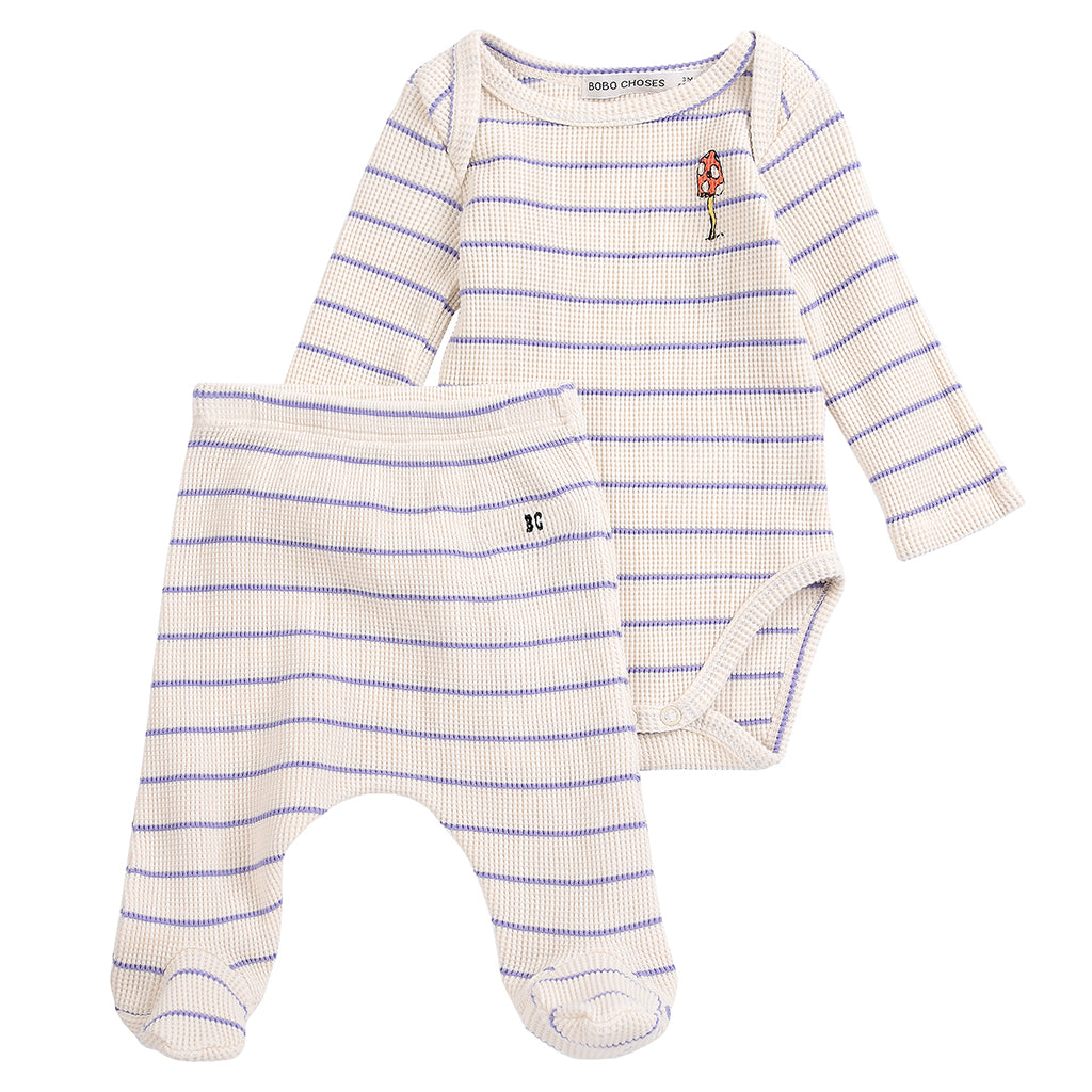 Bobo Choses Baby Two Piece Gift Set Mush Monster White With Purple Stripes