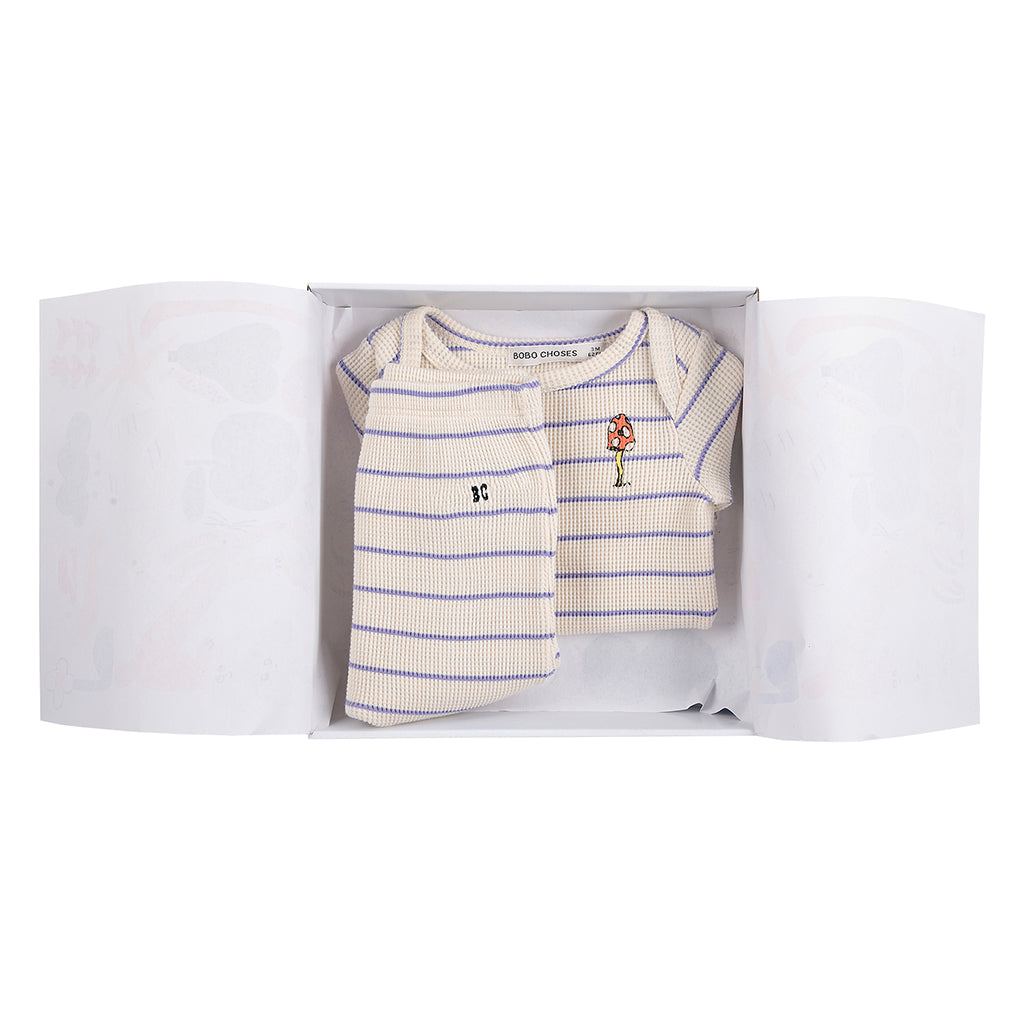 Bobo Choses Baby Two Piece Gift Set Mush Monster White With Purple Stripes