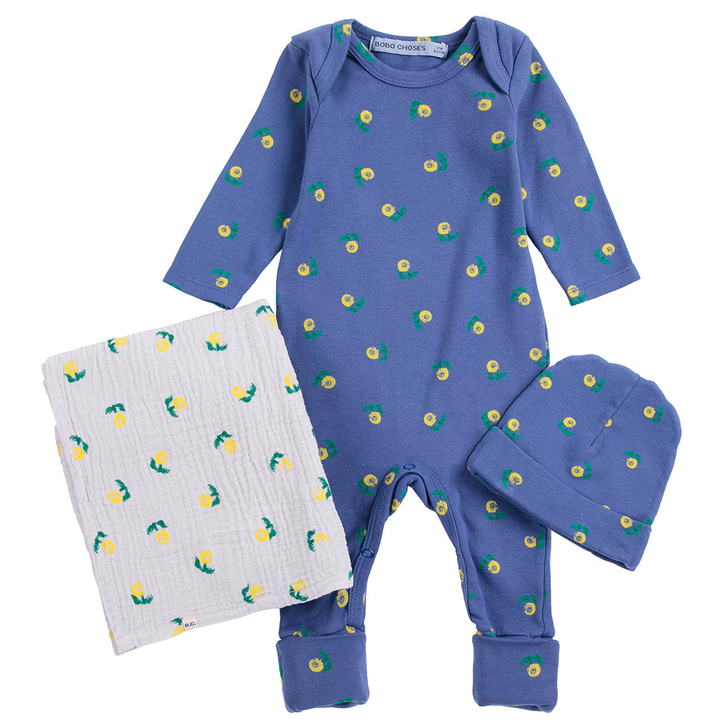 Bobo Choses Baby Three Piece Gift Set All Over Stamp Bloom Print Purple