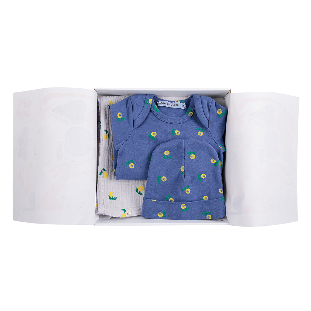 Bobo Choses Baby Three Piece Gift Set All Over Stamp Bloom Print Purple