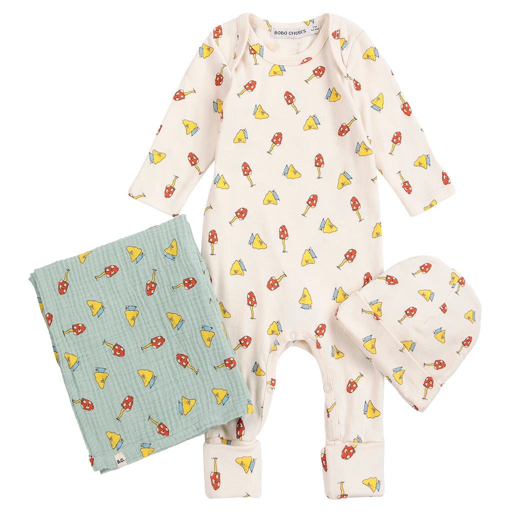 Bobo Choses Baby Three Piece Gift Set All Over Mush Monster Print Cream
