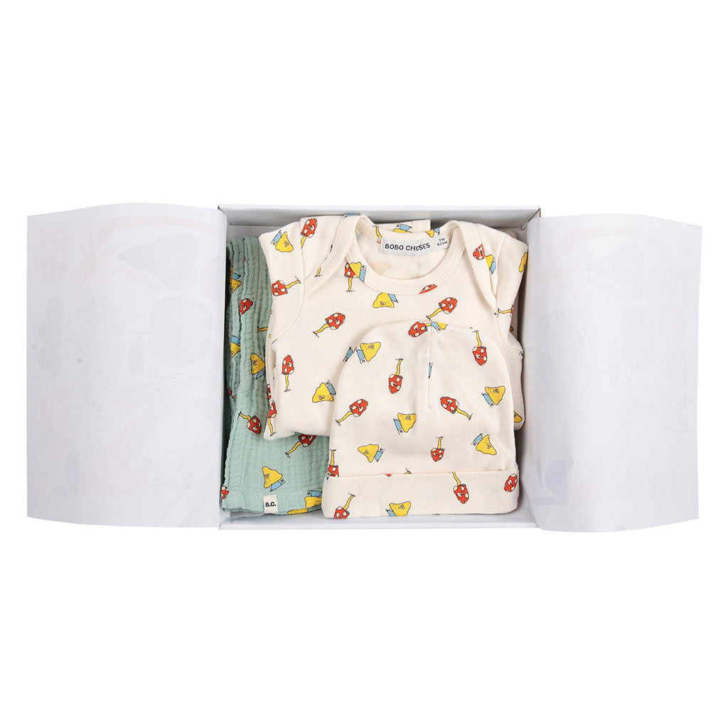 Bobo Choses Baby Three Piece Gift Set All Over Mush Monster Print Cream