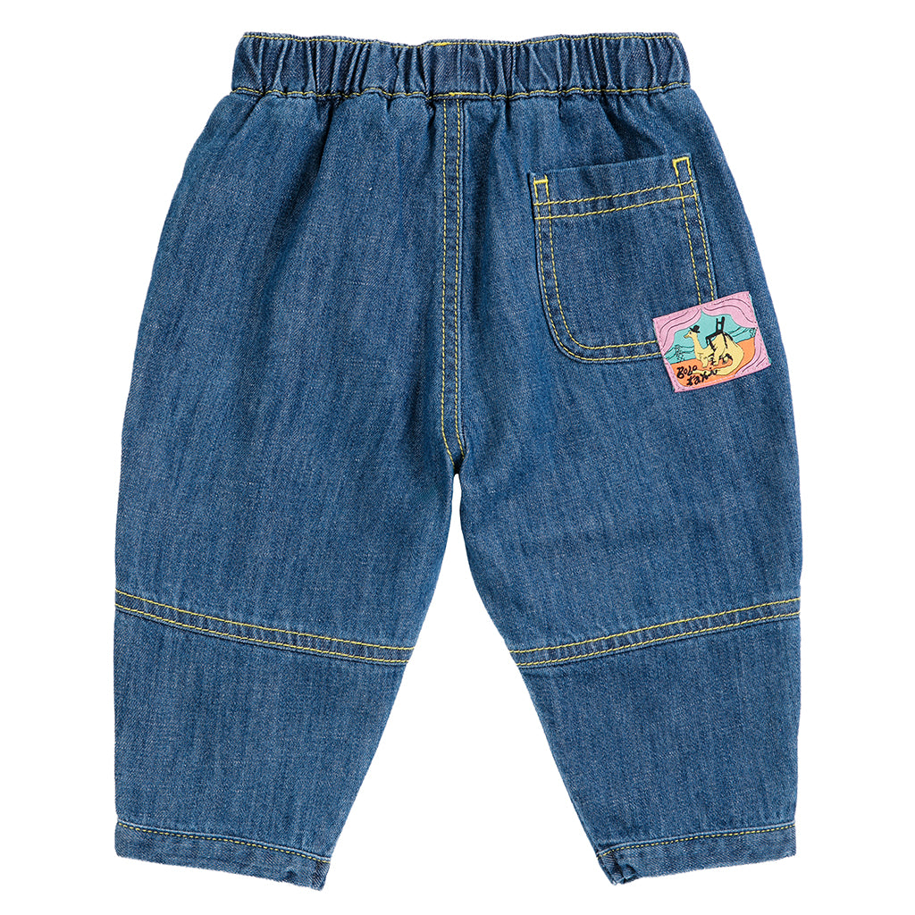 Bobo Choses Baby Denim Pants With Taxi Saurus Tag Midnight Blue