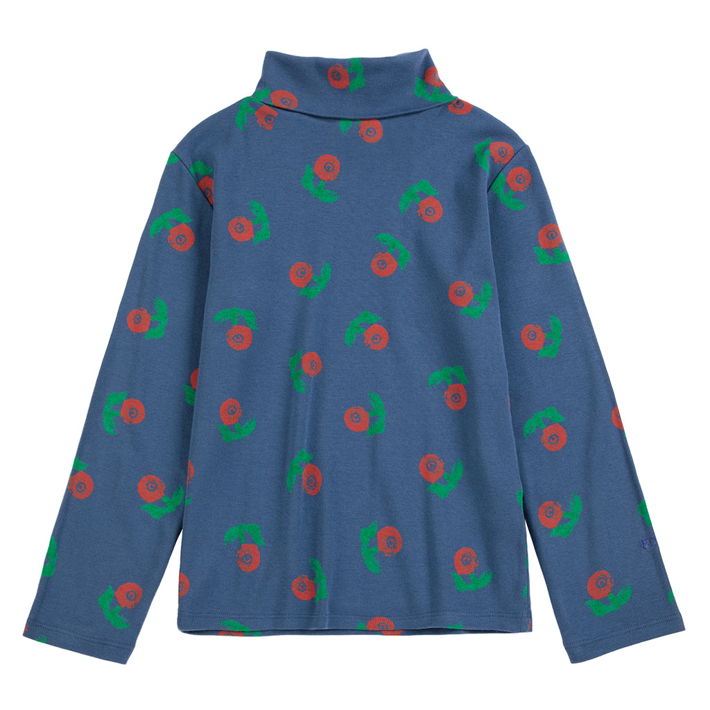 Bobo Choses Child Turtleneck T-shirt All Over Stamp Bloom Print Navy Blue