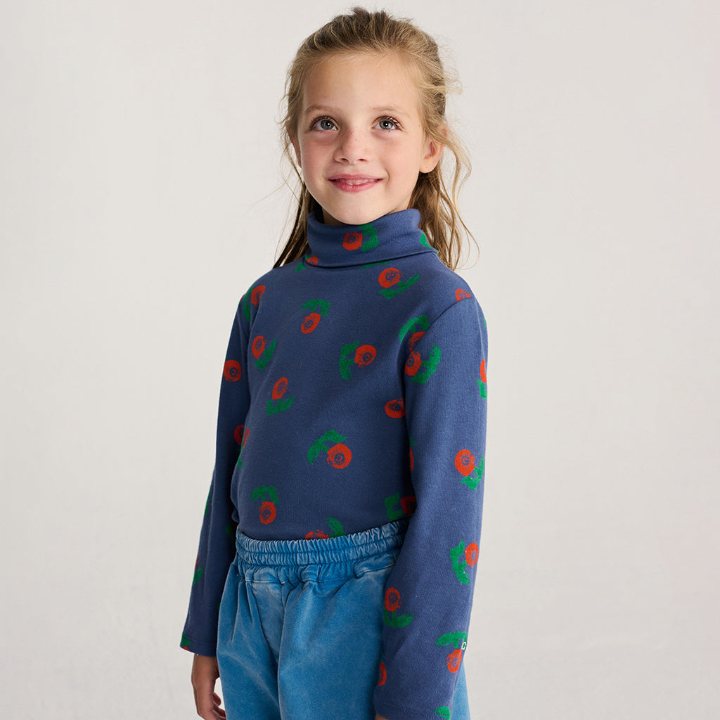 Bobo Choses Child Turtleneck T-shirt All Over Stamp Bloom Print Navy Blue