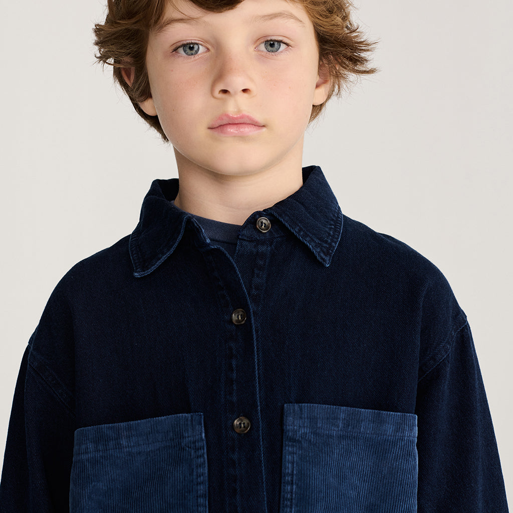 Bobo Choses Child Denim Shirt With Booo Bo Choses Tag Midnight Blue