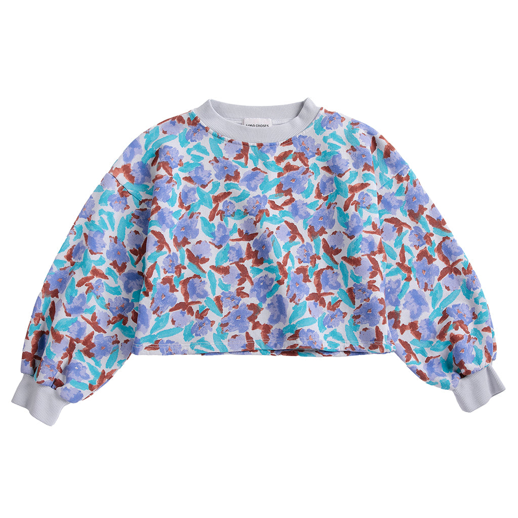 Bobo Choses Child Cropped Sweatshirt All Over Watercolour Floral Print Lavender Purple