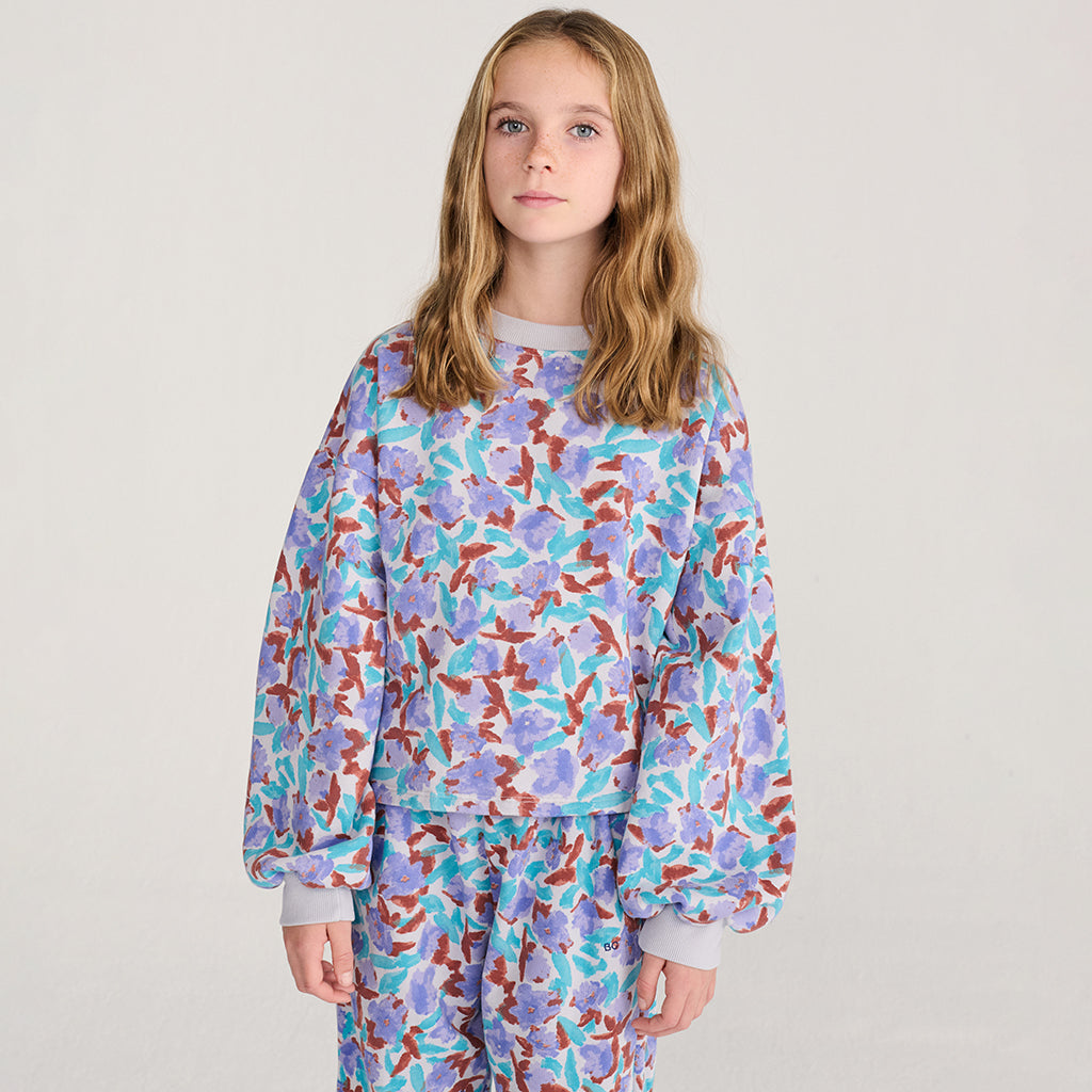 Bobo Choses Child Cropped Sweatshirt All Over Watercolour Floral Print Lavender Purple