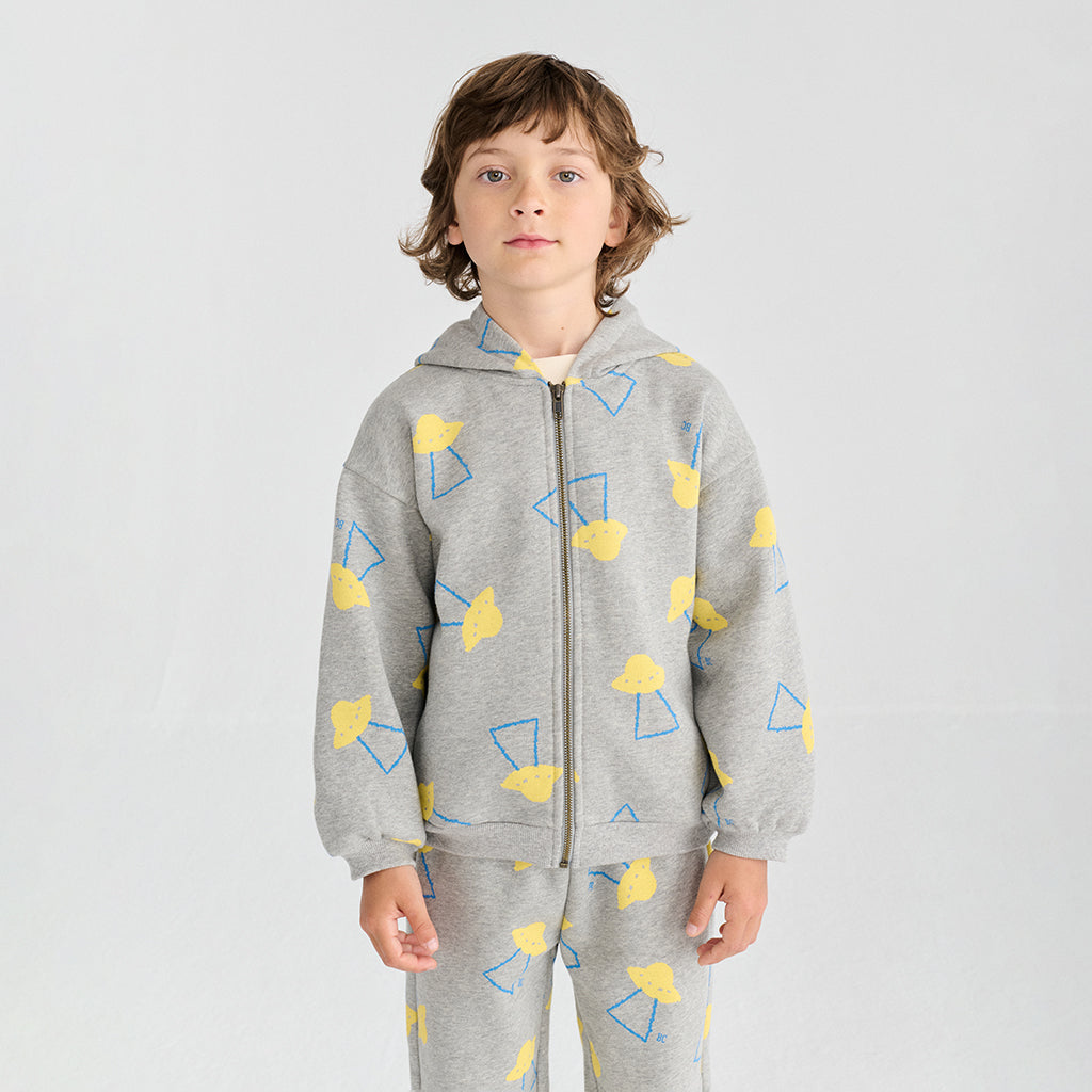 Bobo Choses Child Hooded Sweatshirt All Over Pixel Abduction Print Light Heather Grey