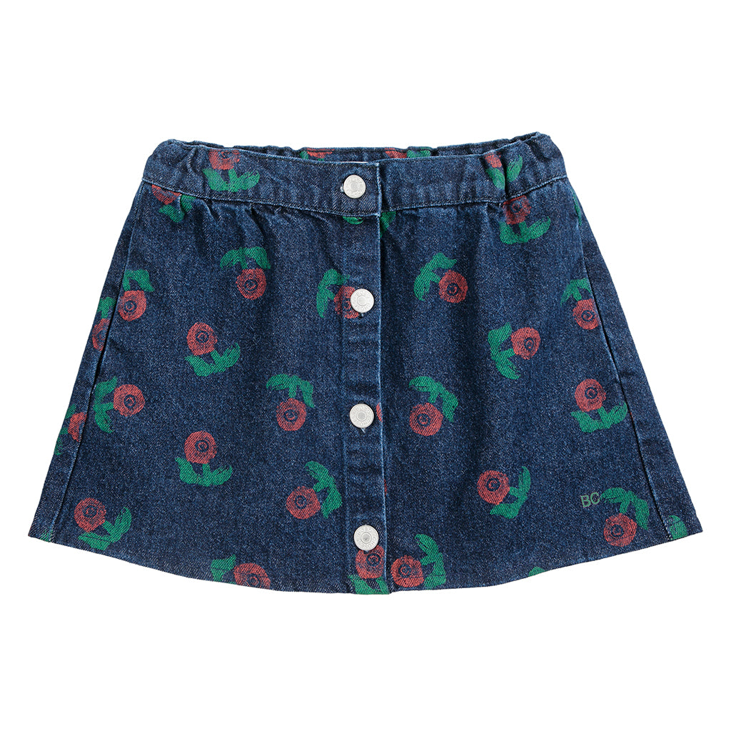 Bobo Choses Child Denim Skirt All Over Stamp Bloom Print Navy Blue
