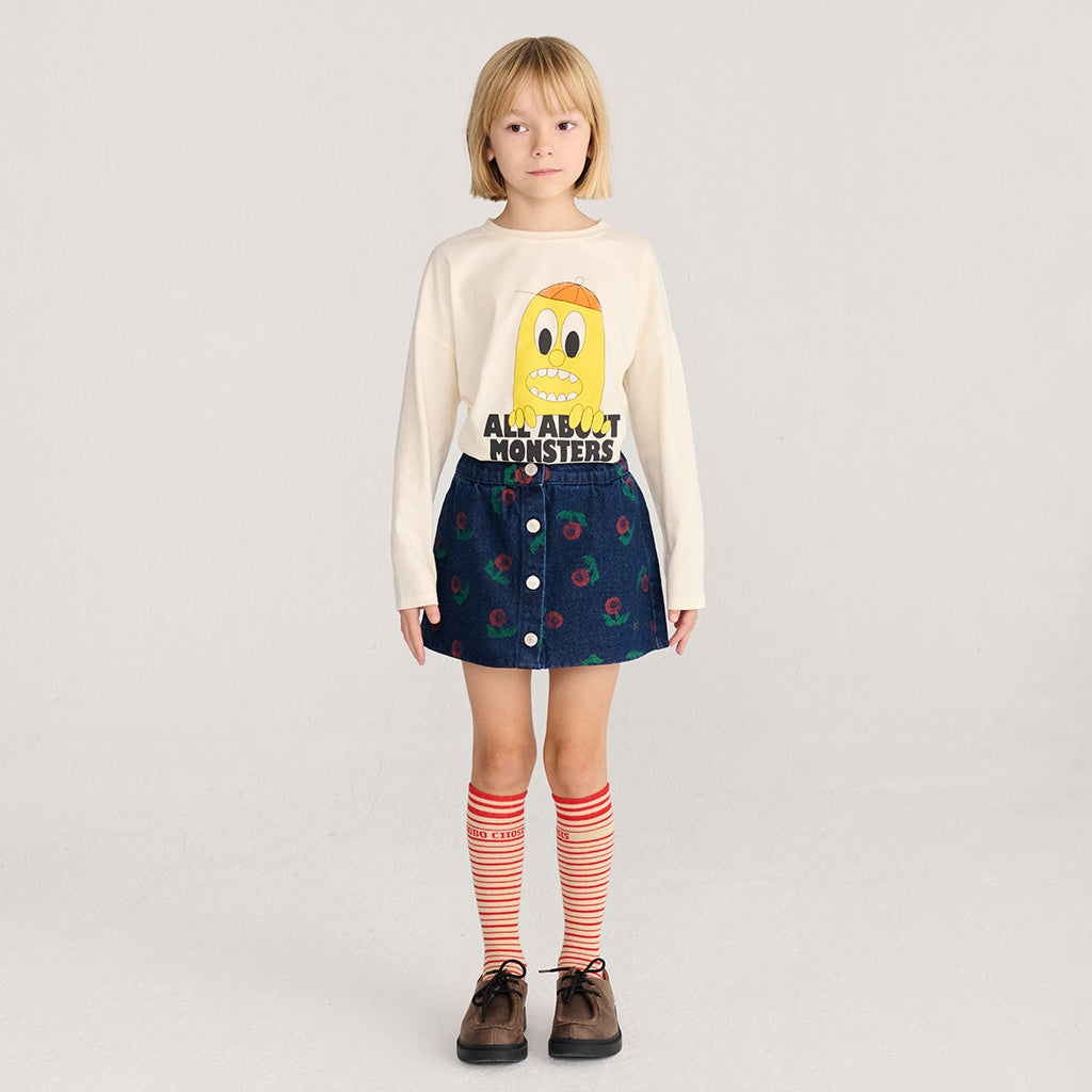 Bobo Choses Child Denim Skirt All Over Stamp Bloom Print Navy Blue