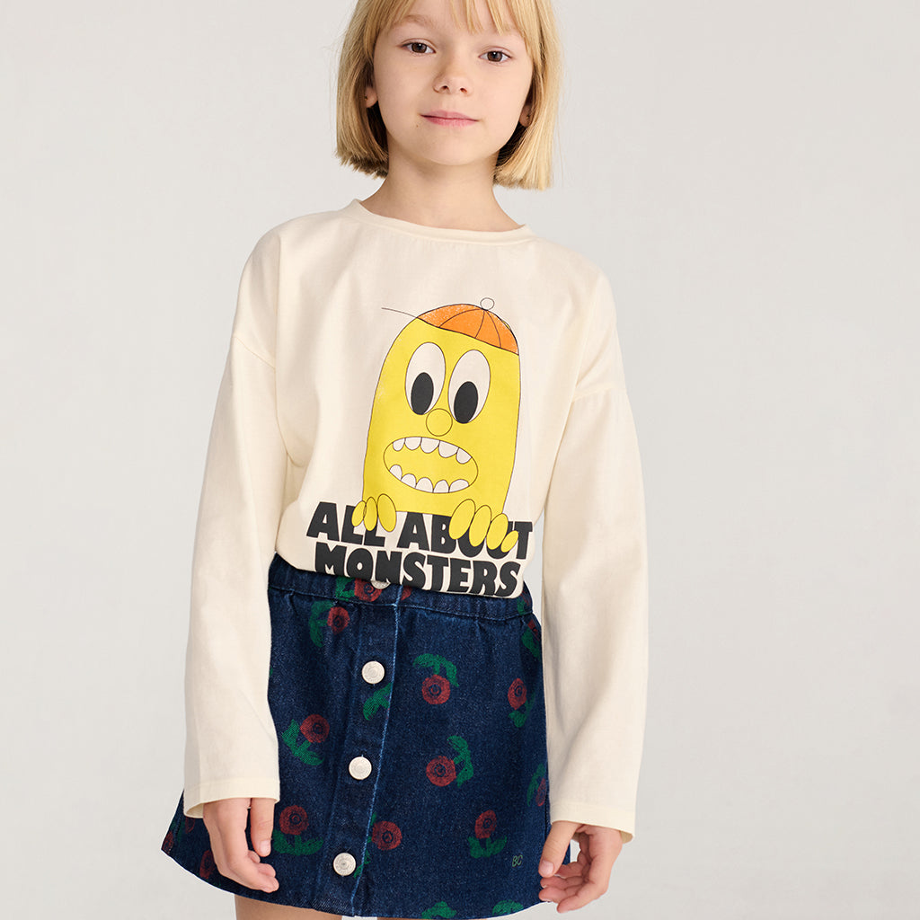 Bobo Choses Child Denim Skirt All Over Stamp Bloom Print Navy Blue