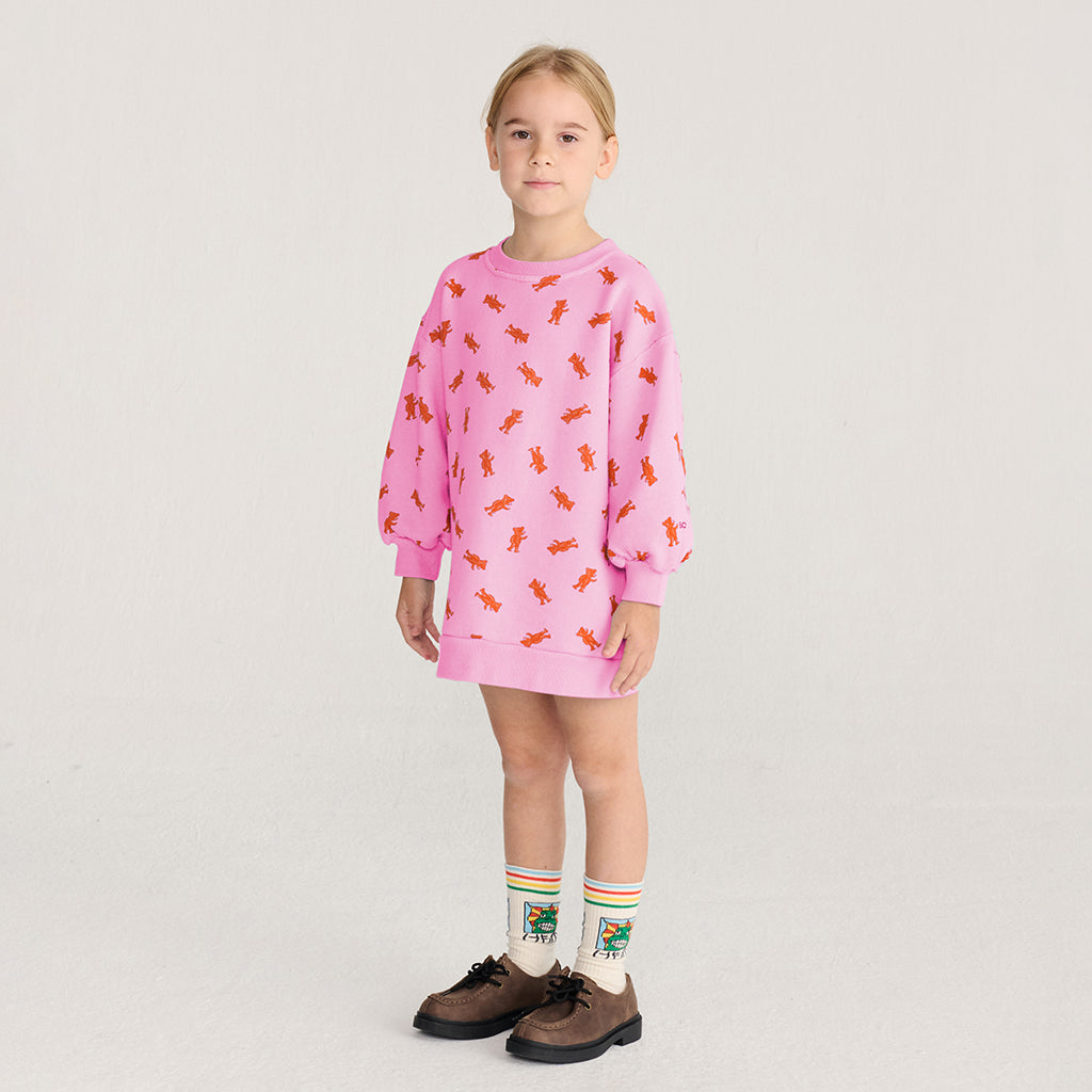 Bobo Choses Child Sweatshirt Dress All Over Softpaw Monster Print Light Blue