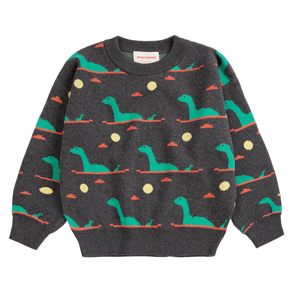 Bobo Choses Child Jacquard Sweater All Over Lake Monster Dark Heather Grey