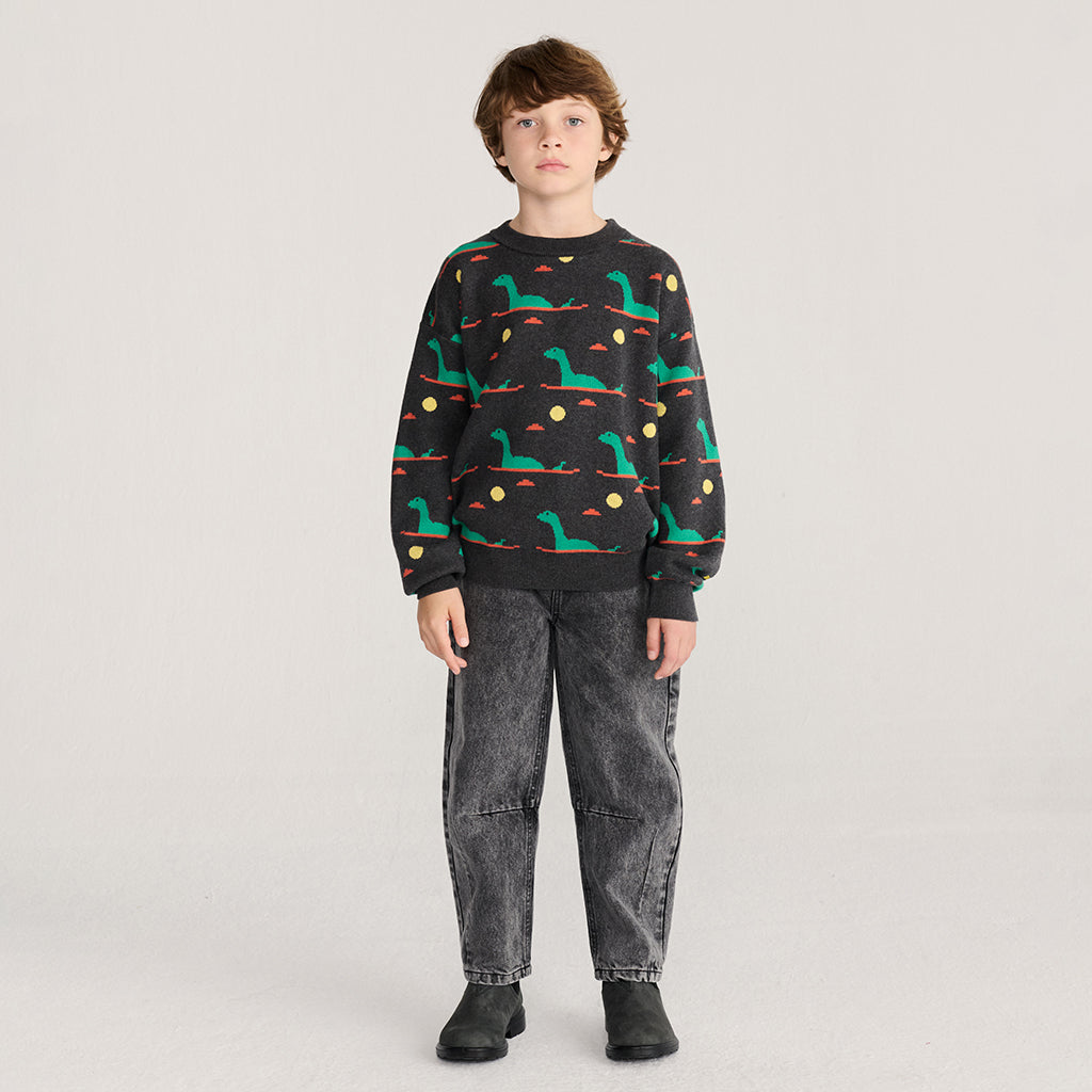 Bobo Choses Child Jacquard Sweater All Over Lake Monster Dark Heather Grey