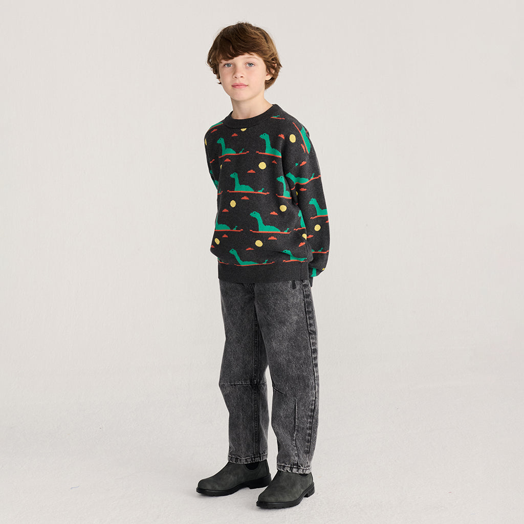 Bobo Choses Child Jacquard Sweater All Over Lake Monster Dark Heather Grey