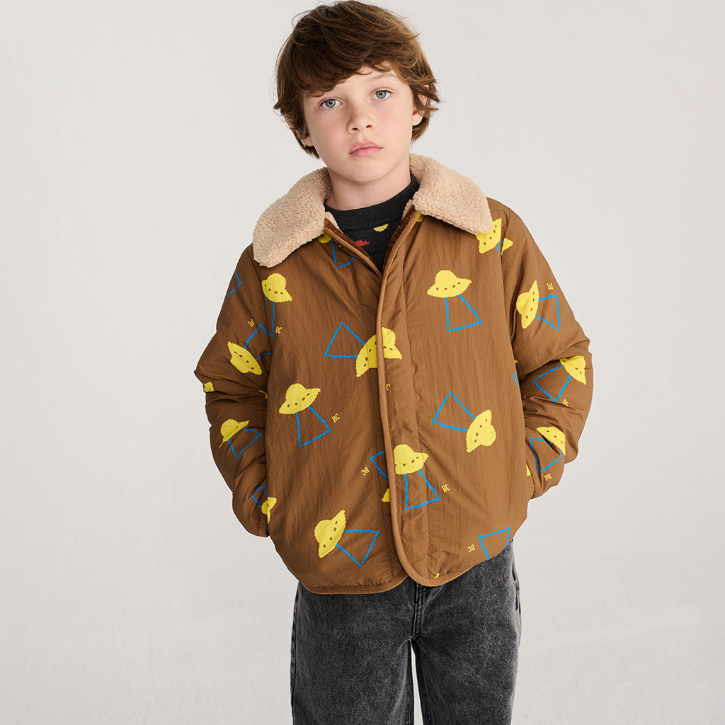 Bobo Choses Child Reversible Teddy Jacket All Over Pixel Abduction Print Brown