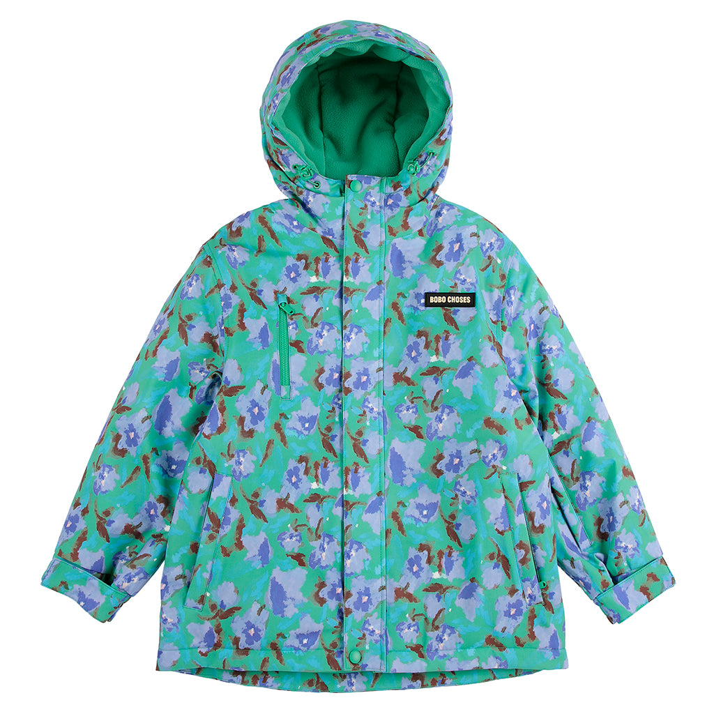 Bobo Choses Child Ski Jacket All Over Watercolour Floral Print Green