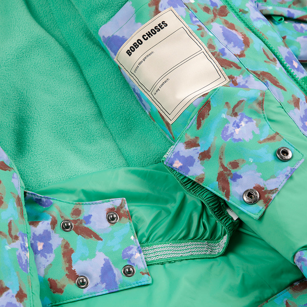 Bobo Choses Child Ski Jacket All Over Watercolour Floral Print Green