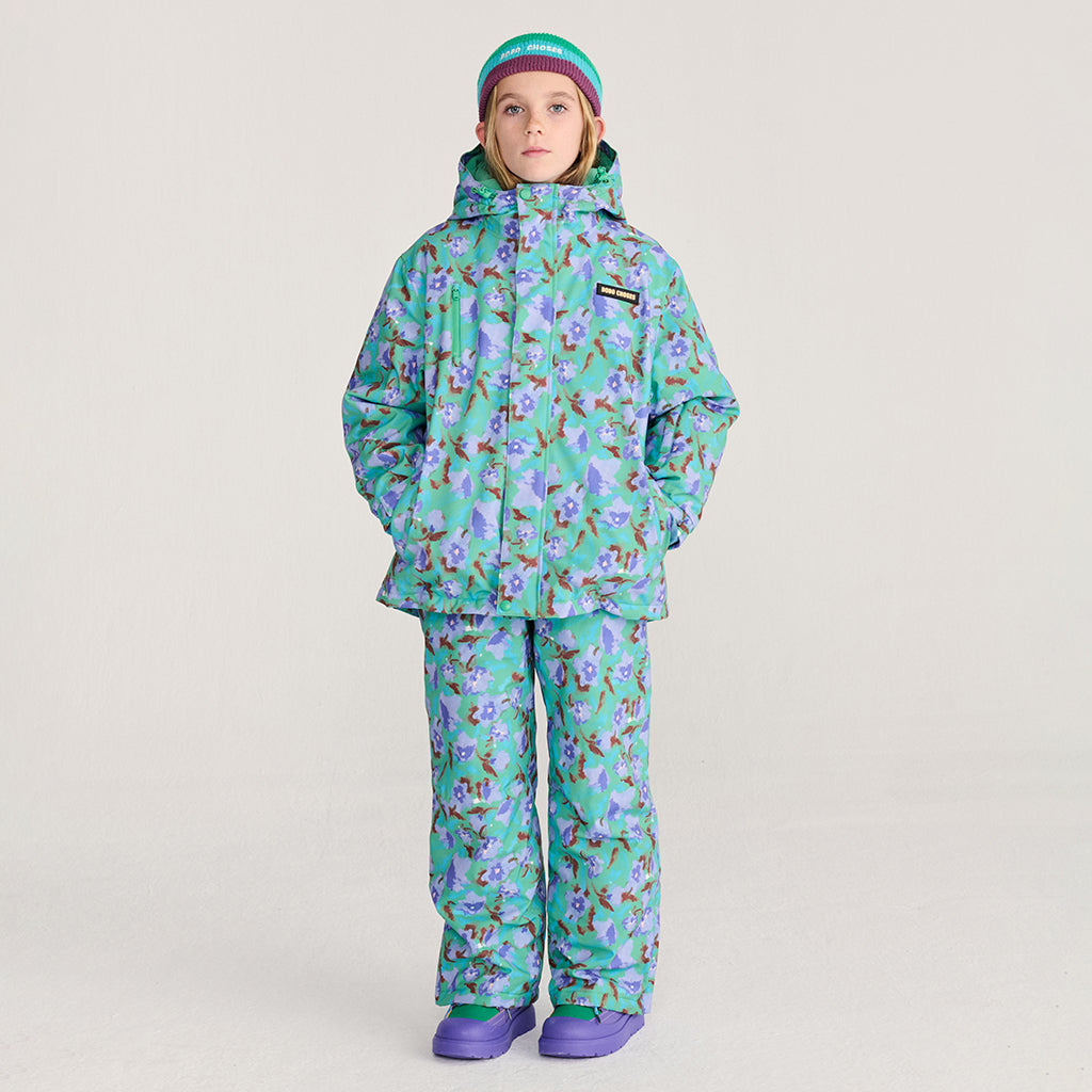 Bobo Choses Child Ski Jacket All Over Watercolour Floral Print Green