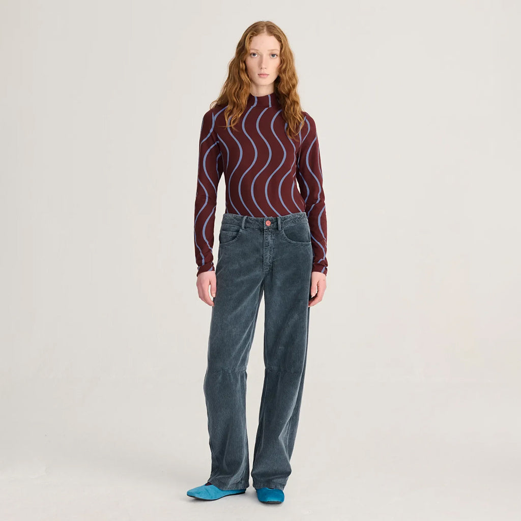 Bobo Choses Woman Turtleneck T-shirt Psicodelic Stripes Burgundy Red