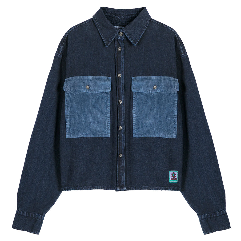 Bobo Choses Woman Denim Shirt With Corduroy Pockets Midnight Blue
